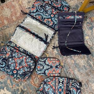 Vera Bradley Blue and Orange Paisley Cosmetic Bag Set